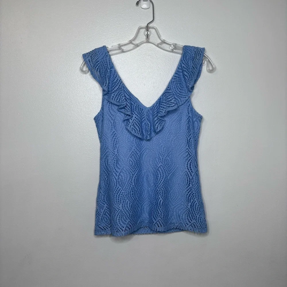 Lilly Pulitzer Alessa Top XS‎ Blue Peri Lace Sleeveless Ruffle Tank - Picture 3 of 6